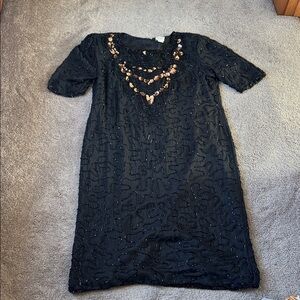 Gunit Black Sequin Beaded Silk Dress SIZE XL
